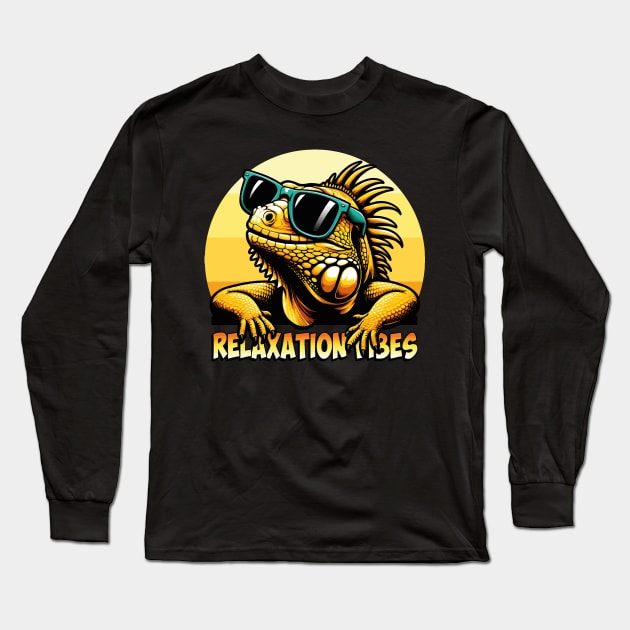 Relaxation Vibes: Iguana T-Shirt for Sun Seekers Long Sleeve T-Shirt by chems eddine